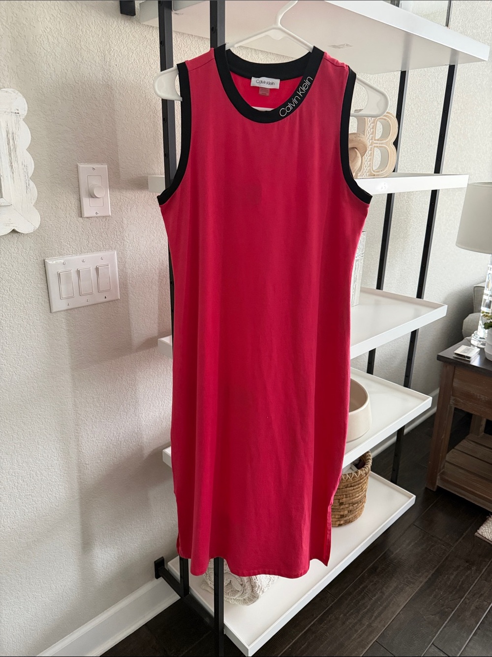 Calvin Klein Hot Orange Sleeveless Tank Dress with Black Trim